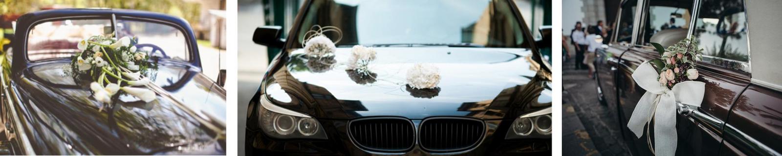 Montage avec différentes décorations pour voiture de mariage en Normandie