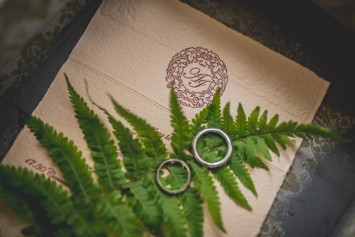 Mariage en Normandie - photographie de deux alliances sur un faire part de mariage ancien